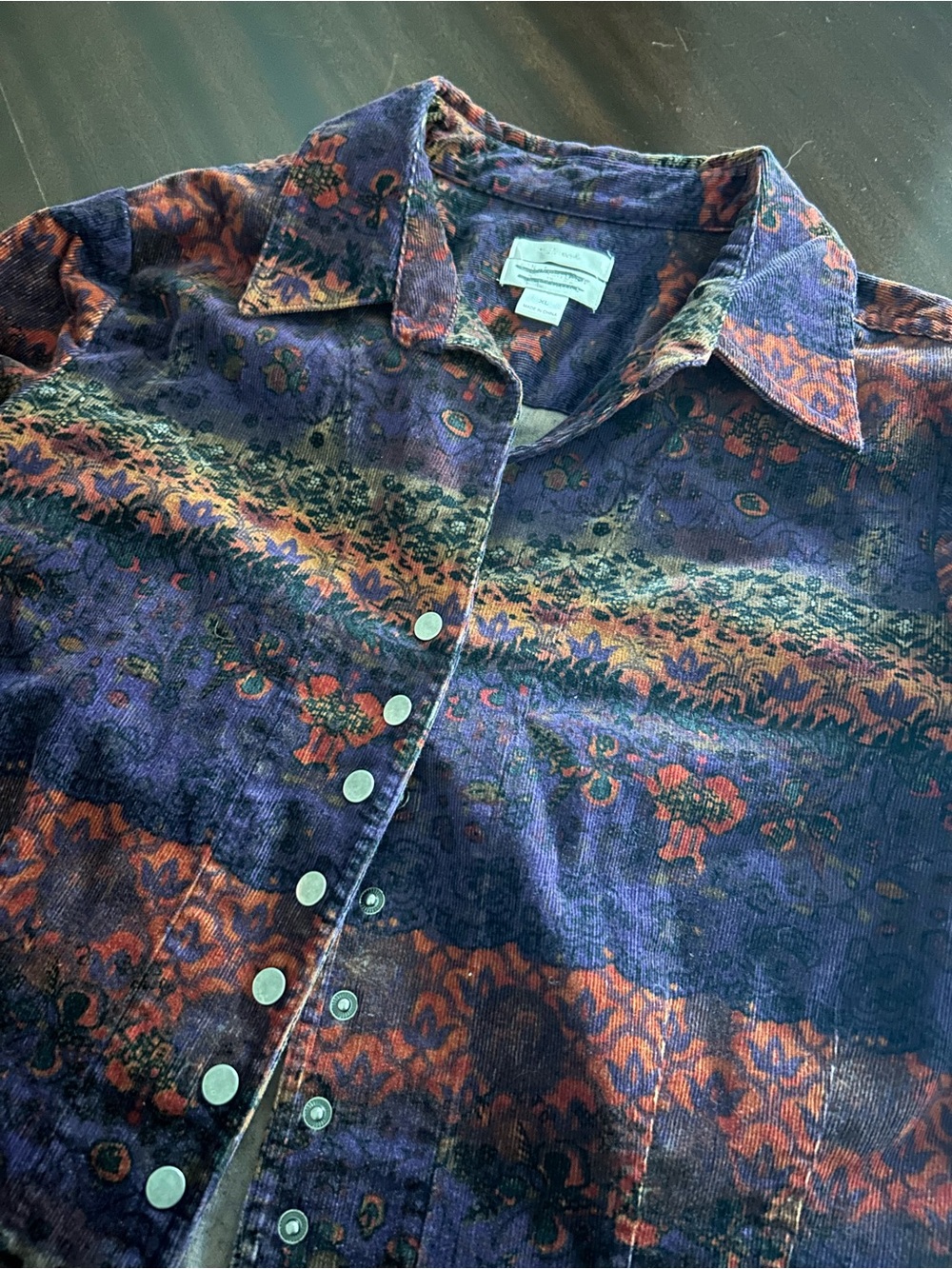 Christopher & Banks Purple and Rust Patterned Corduroy Button-Front Shirt